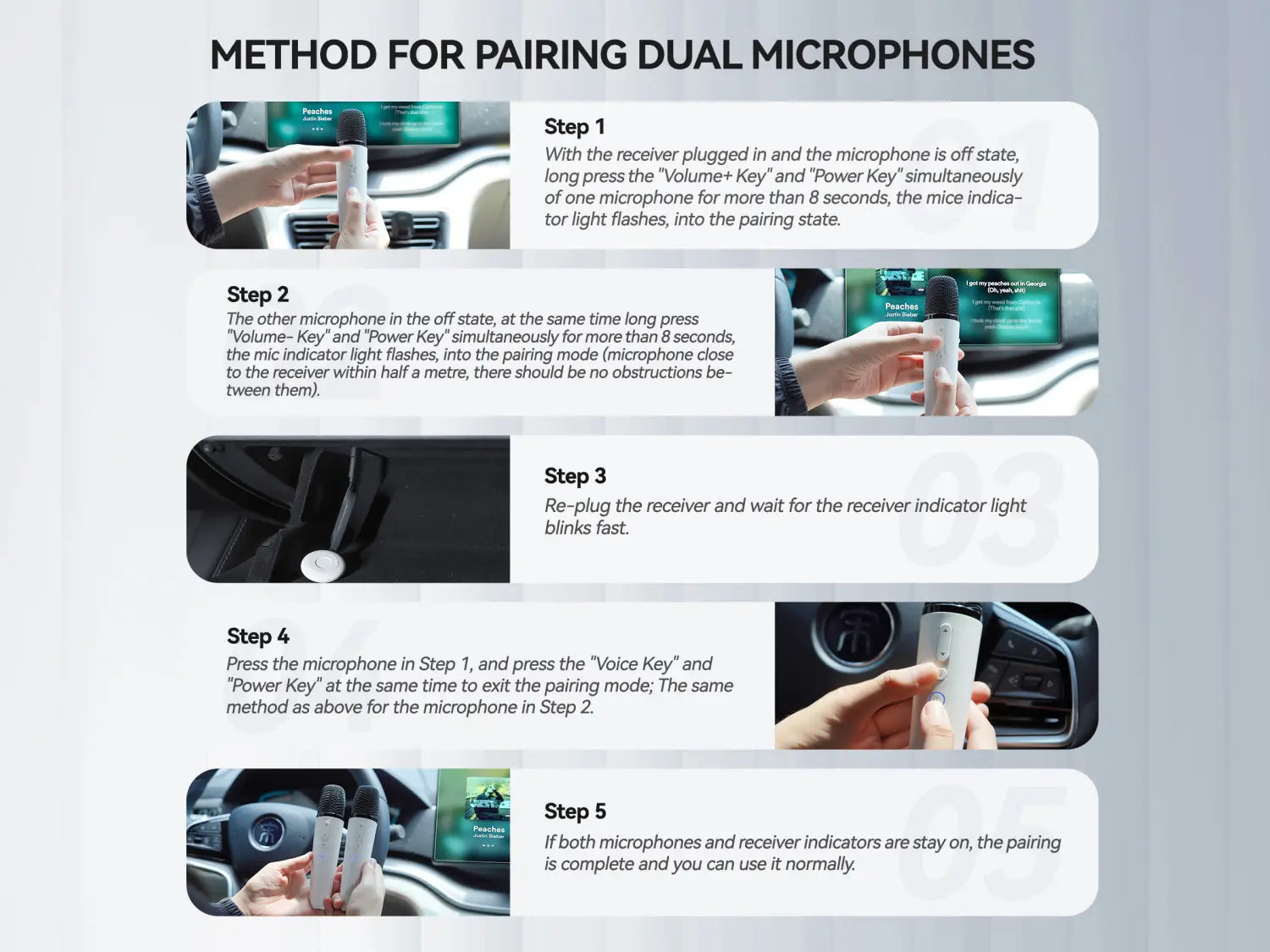 Q1-Tesla Car Karaoke Microphone for Tesla Model Y/3/X/Cybertruck Rechargeable Caraoke Mic with USB-A & USB-C Receiver