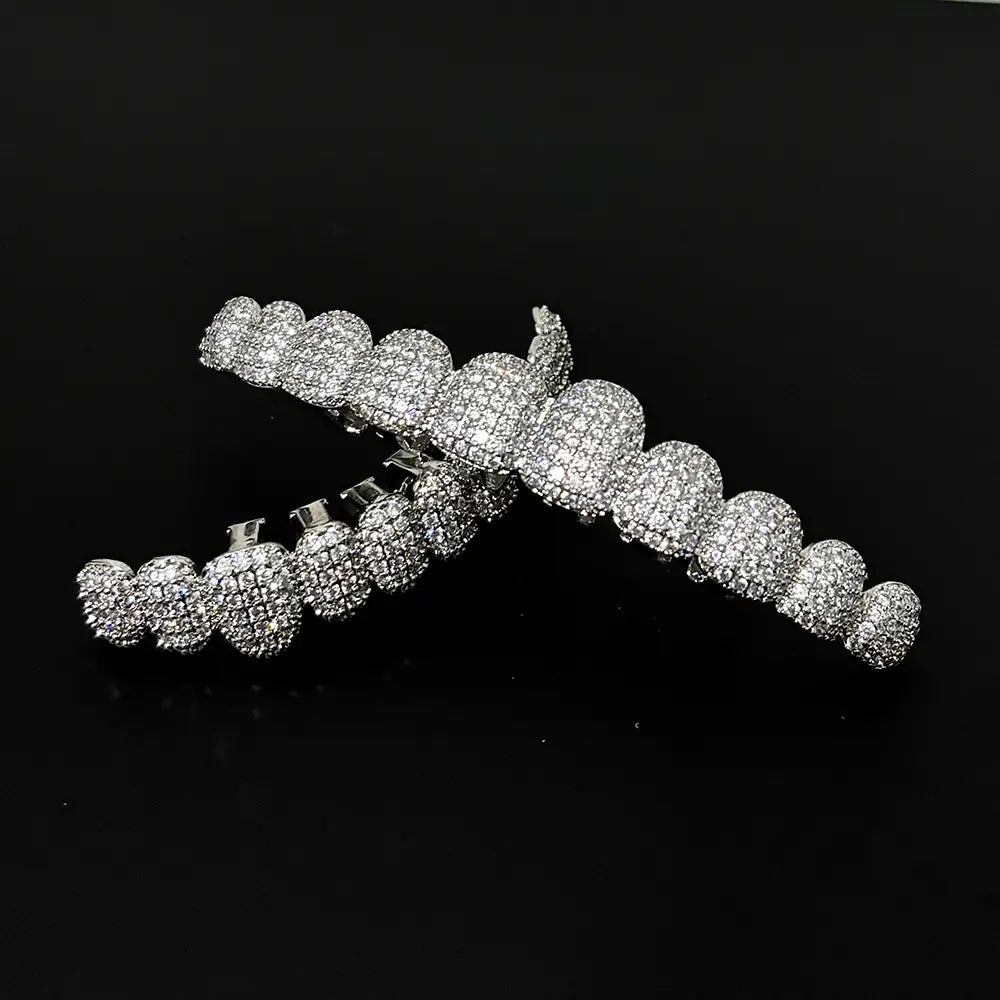 RACHELZ Hip Hop 10/10 Iced Out CZ Stone Teeth Grillz Punk Rapper Cubic Zirconia Tooth Caps For Women Men Jewelry Christmas Gift