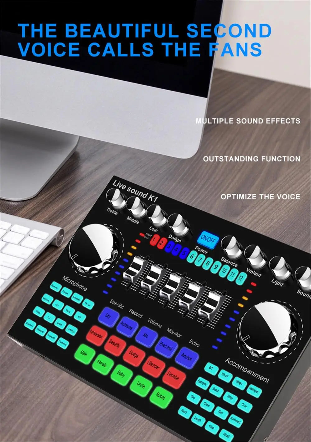 K1 Live Sound Card Portable Internet Celebrity Live Broadcast Special Sound Equipment Universal for Music Recording Karaoke Sing