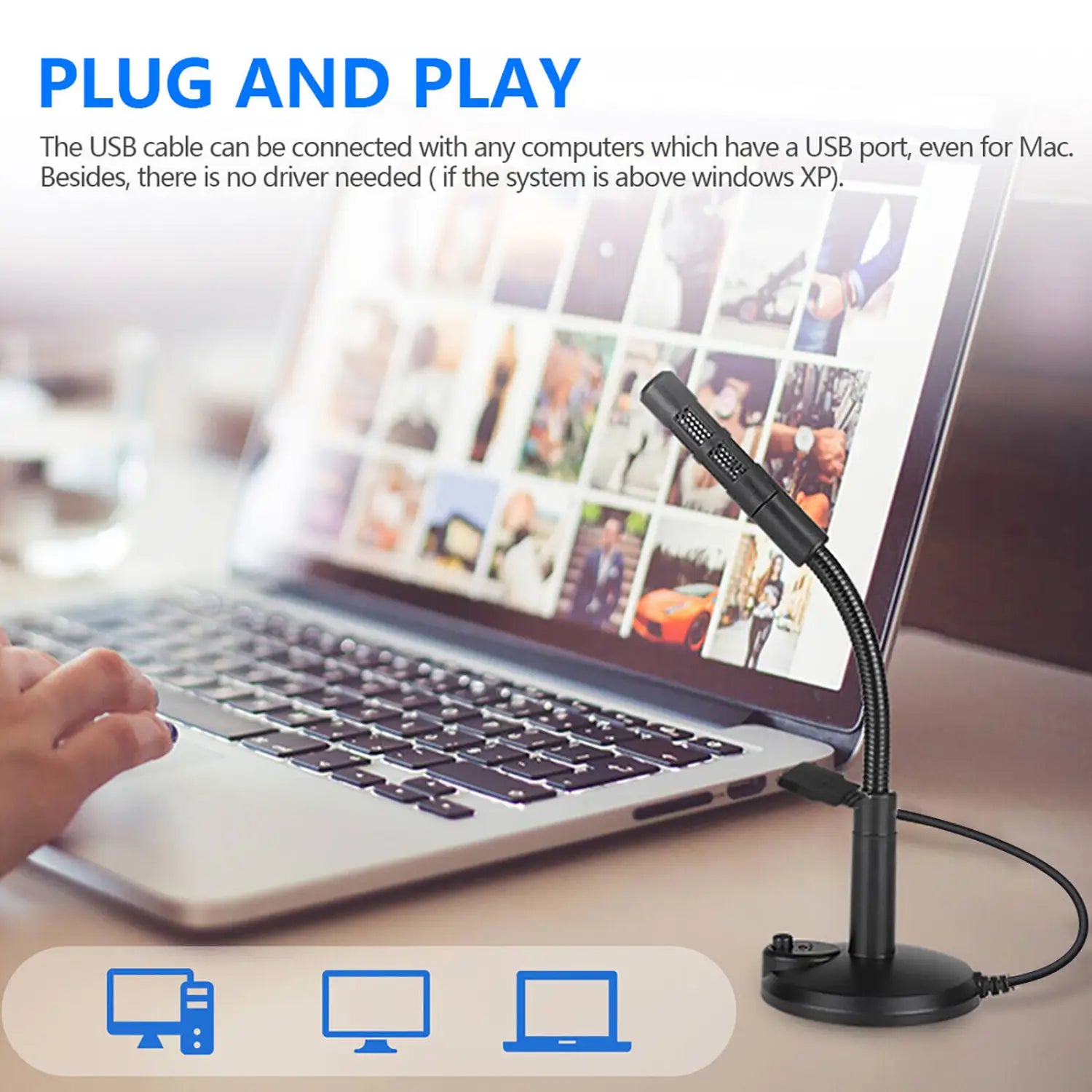USB Desktop Microphone Plug & Play Omnidirectional PC Laptop Computer Mic For Computer Gaming Recording Chatting Singing Meeting