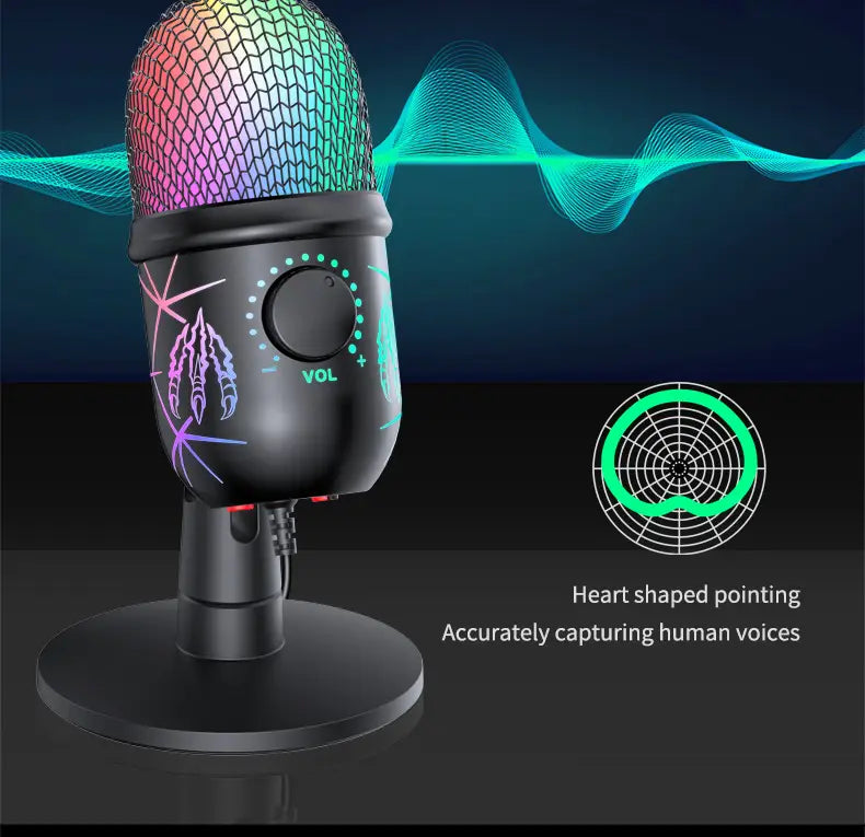 Gaming Microphone USB Microphone for PC Condenser Podcast Mic for Studio Recording with Headphone Jack Led Noise Cancellation
