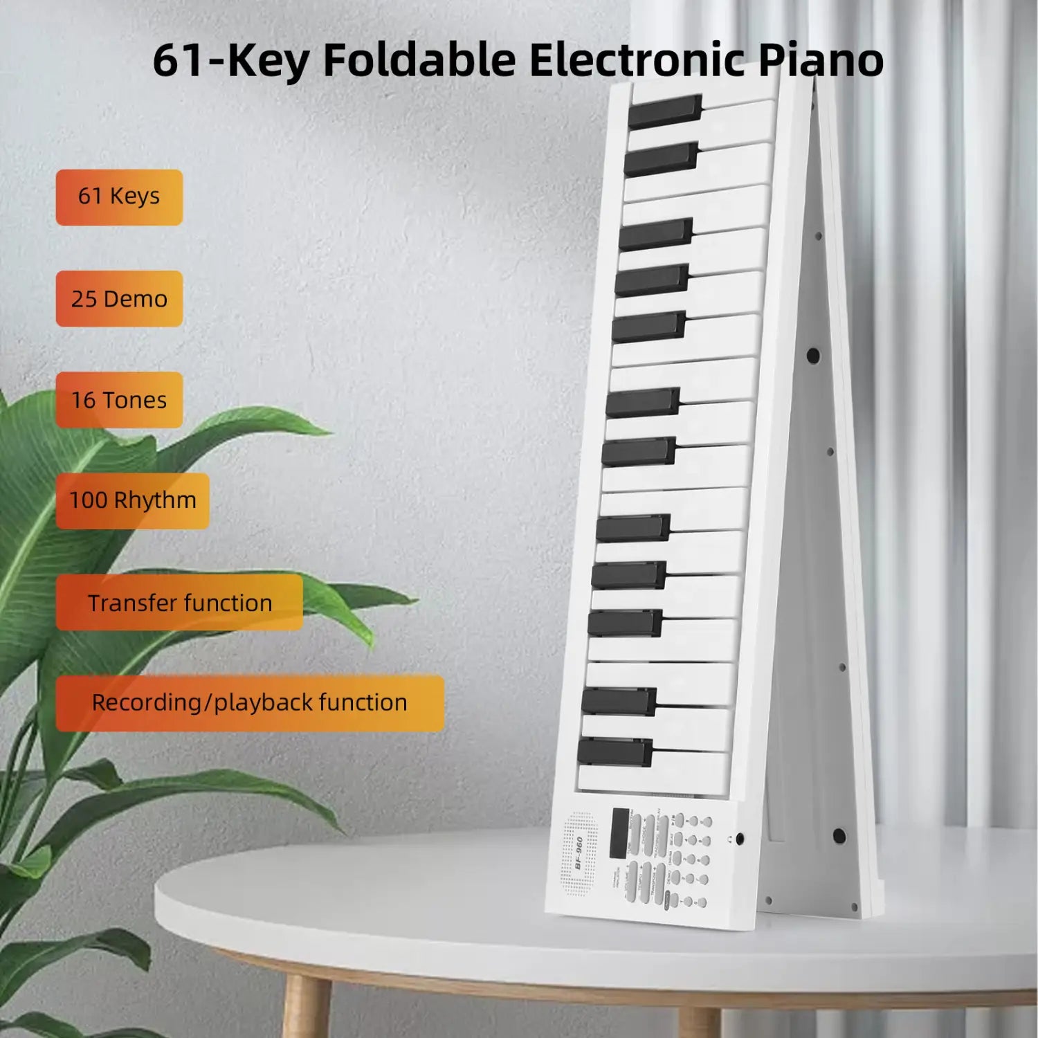 61 Key Electronic Piano Keyboard Portable 16 Tones 100 Rhythms Teaching Function Headphone Jack for Travel Practice Beginners