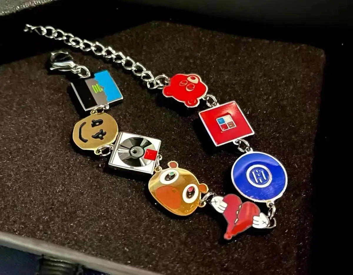 Art Album Bracelets Kawaii Kanyeing Dropouted Bear Vintage Hip Hop Metal Cuff Bangles Jewelrys Men Women Fashion Trendy Chains