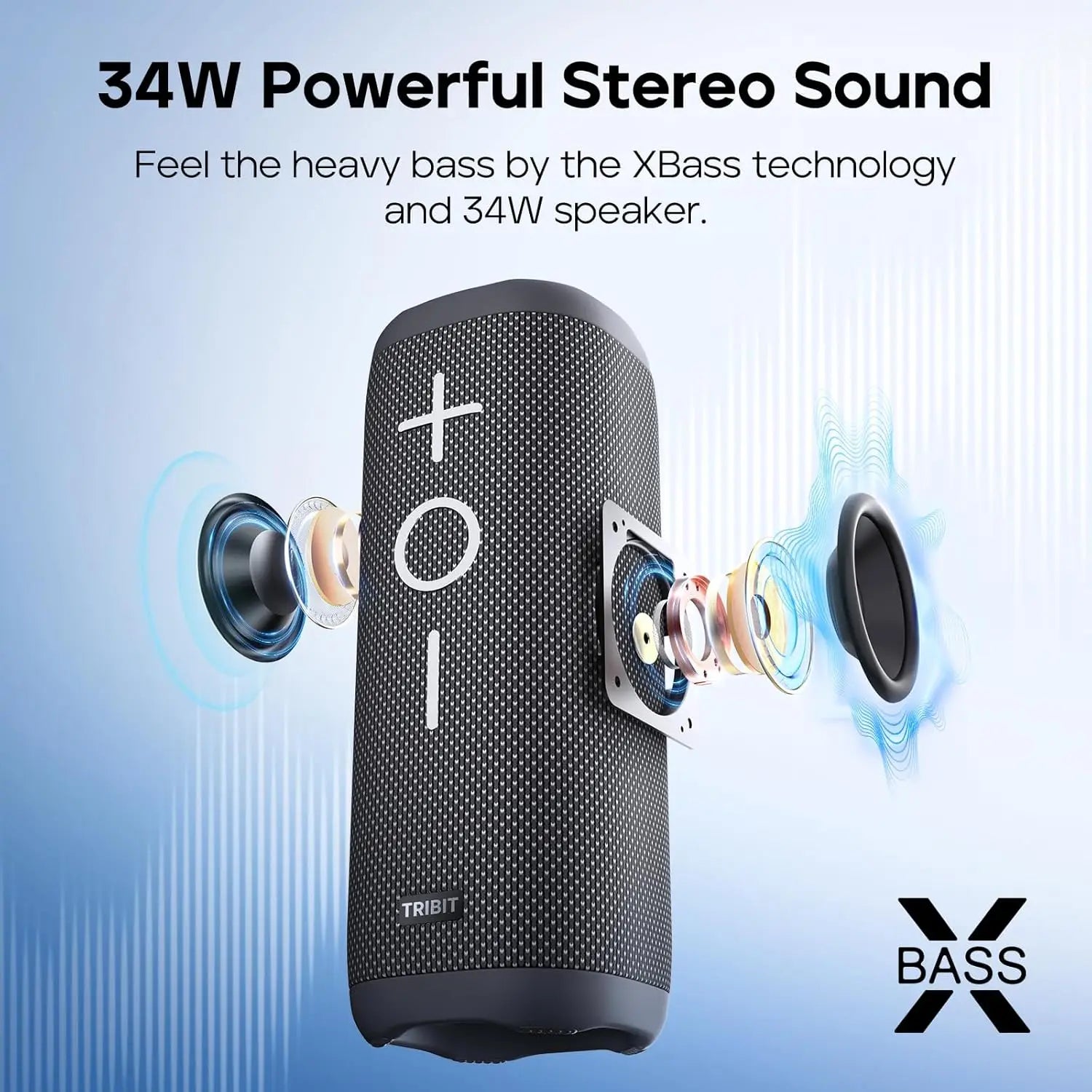 Tribit StormBox 2 Portable Bluetooth Speaker 34W Powerful Sound 360° Surround IPX7 Waterproof 24-Hour Playtime for Camping