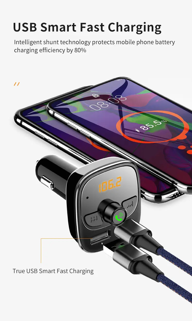 Car Mp3 Player Bluetooth 5.4 FM Transmitter Car Charger Adapter Dual USB Support TF Card & U Disk Hands-Free Call