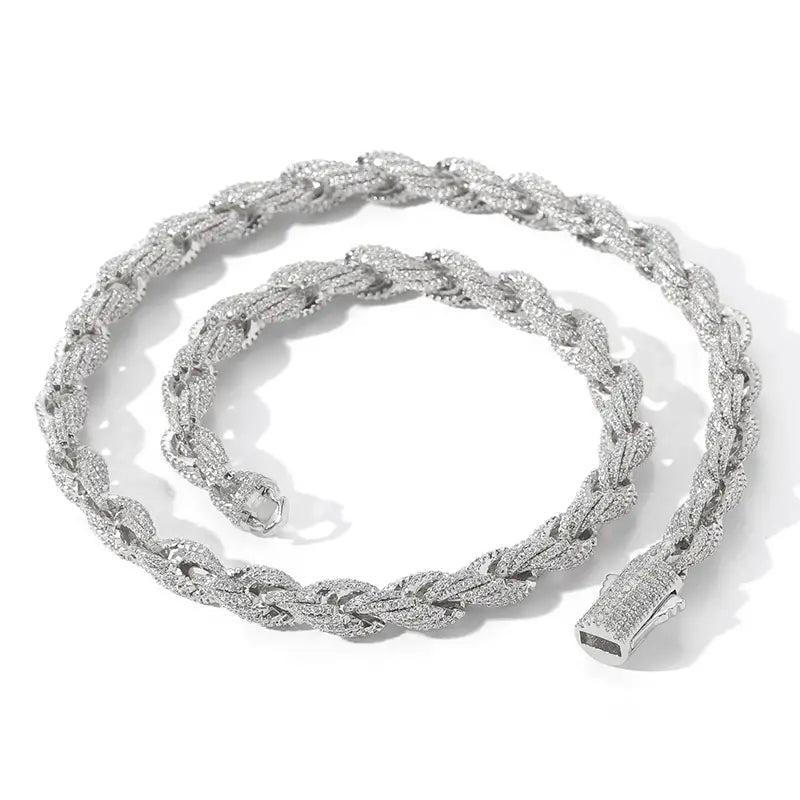 HIP Hop Full CZ Stone Paved Bling Iced Out 8mm Twist Rope Chain Chokers Necklace for Men Rapper Jewelry Gold Silver Color