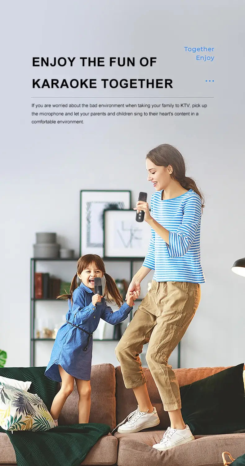 Karaoke Machine for Adults & Kids Portable 60W Speaker Rechargeable 2 Wireless Microphones Music for Party Holidays Teenagers