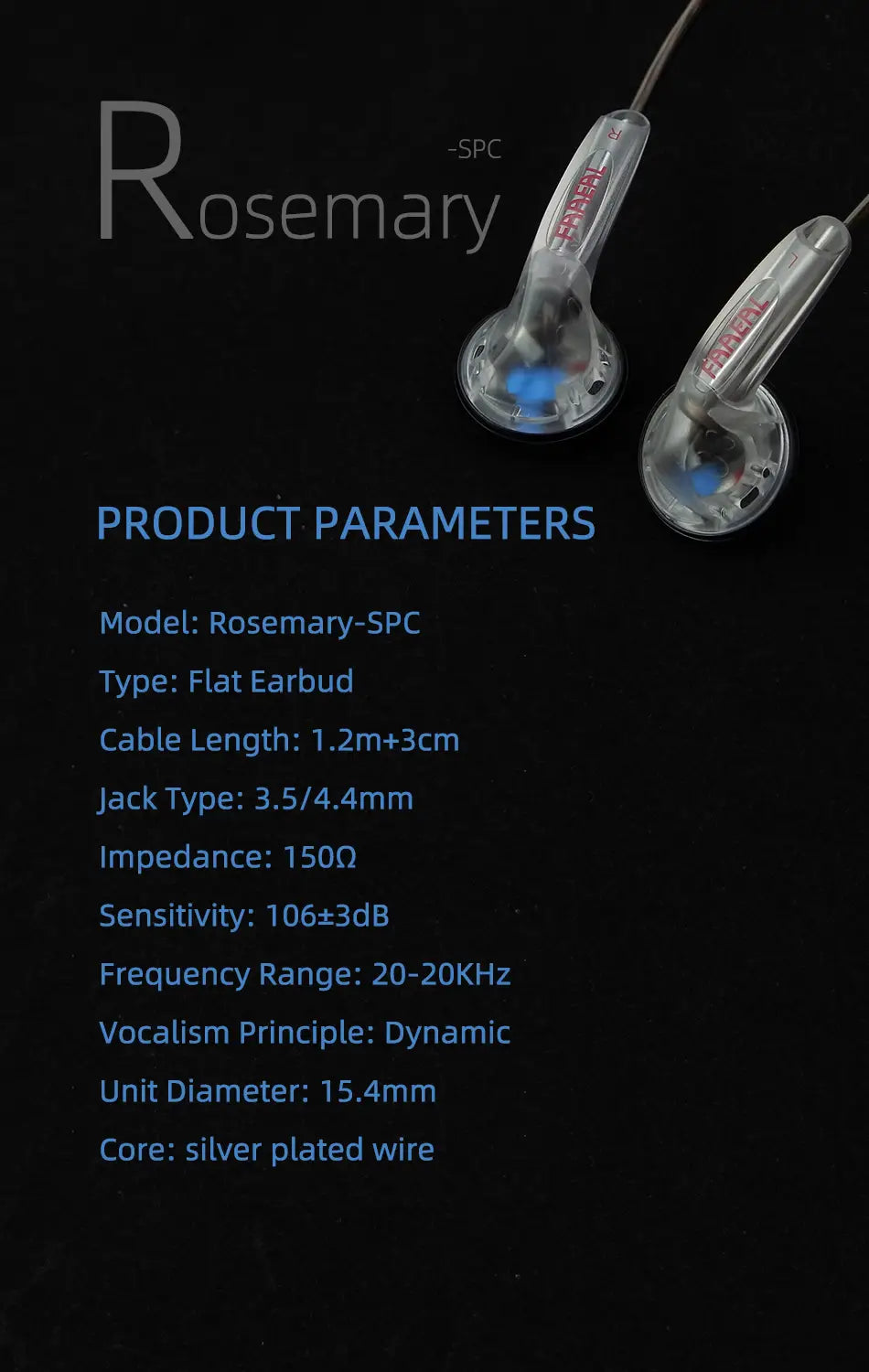 FAAEAL Rosemary Flat Head Earbuds 3.5mm Standard/4.4mm 2.5mm TRRS Balanced Earphones 150ohms HiFi Bass Music Headphones Headsets