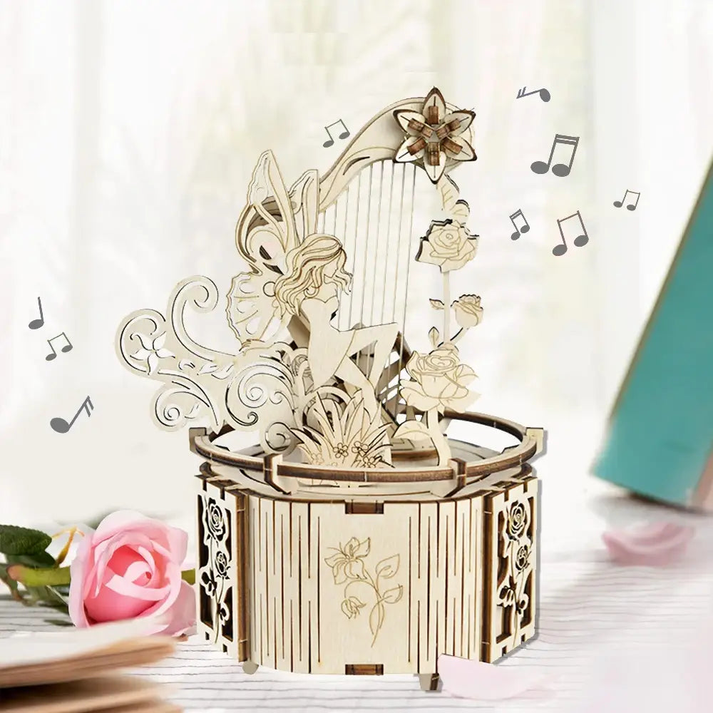 3D Wooden Puzzle Moon Star Model Music Box Building Kits Rotating Craft Decor Educational STEM Toy Gift for Adults Teens Kids
