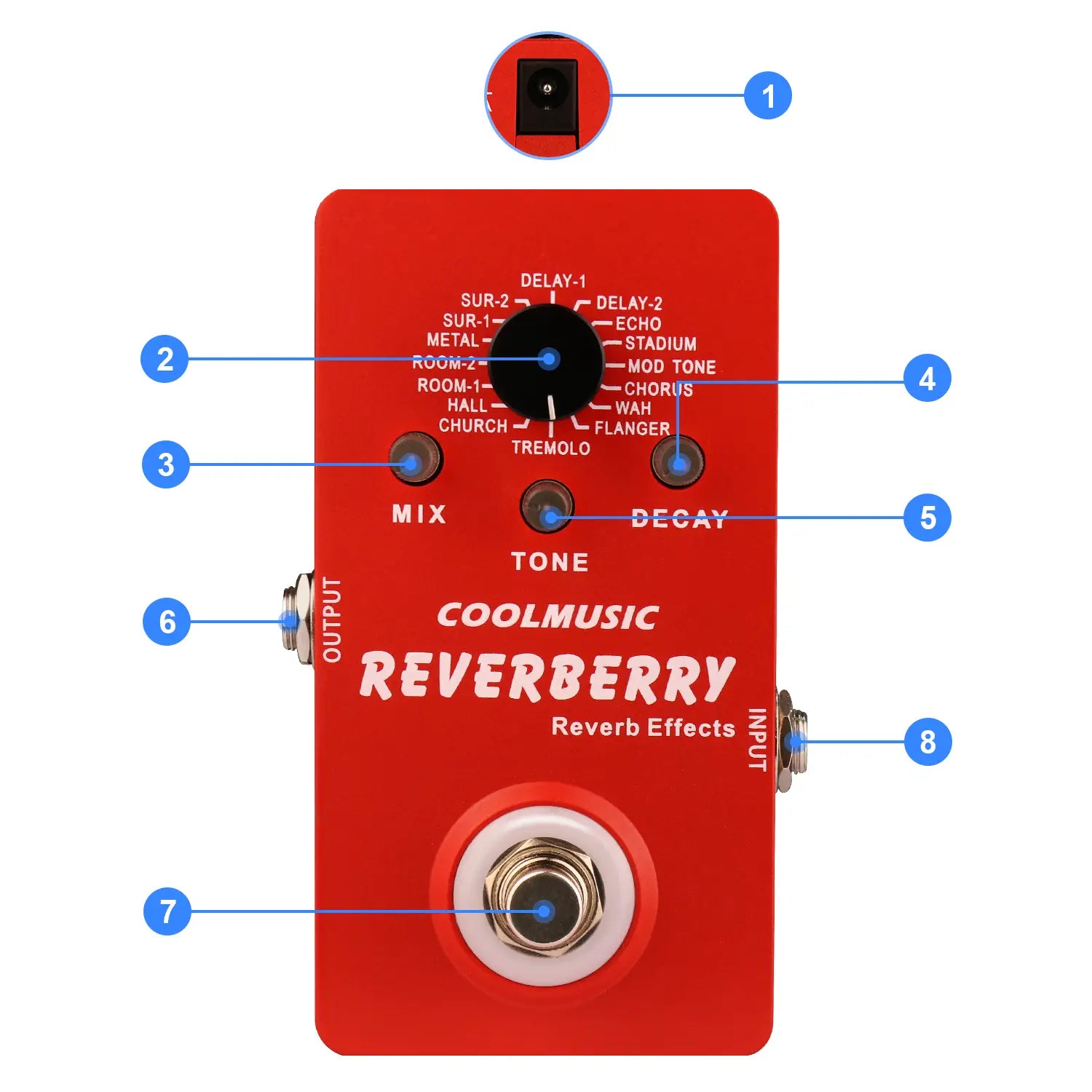 Coolmusic New Digital Reverb Pedal Electric Guitar Multi Effects Pedal with 16 Effects True Bypass Pro instruments Accessories