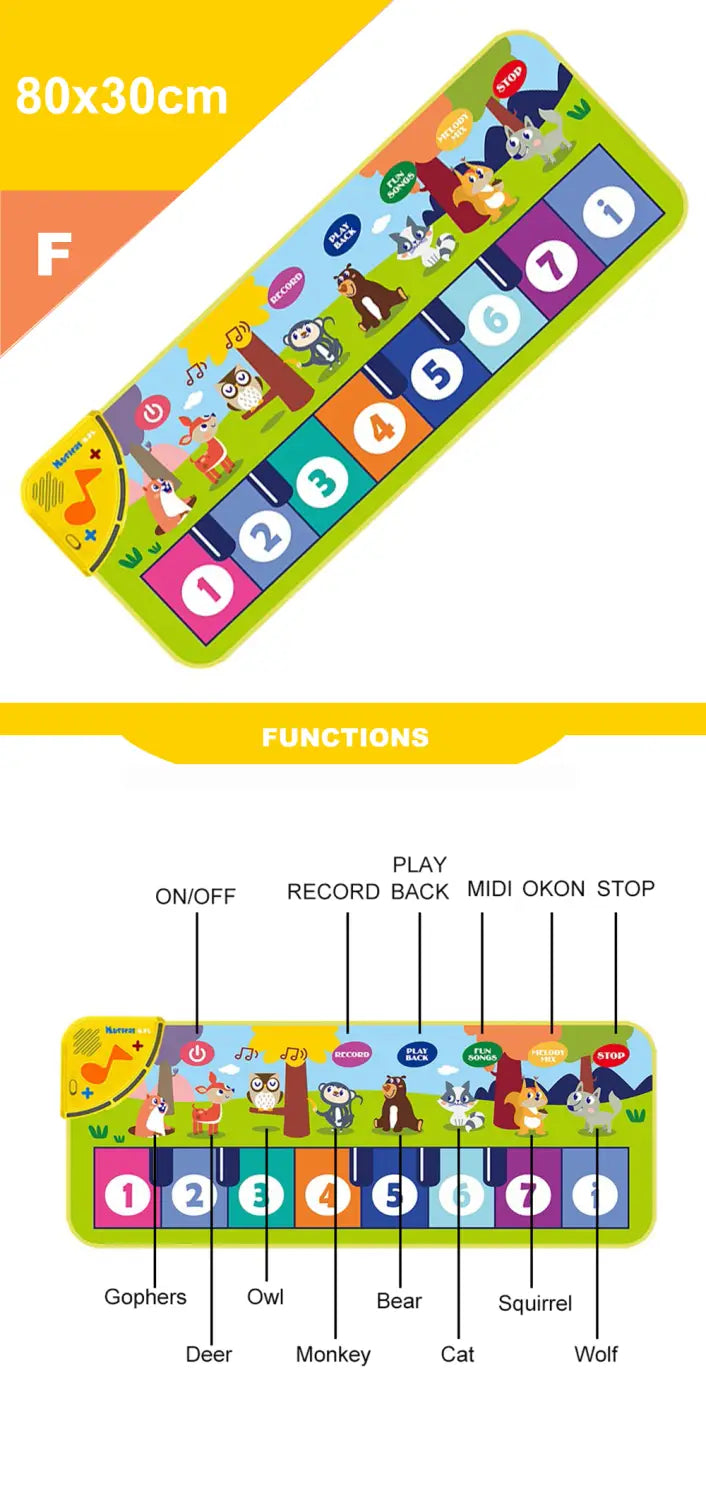 Coolplay Musical Piano Mat for Kids Toddlers Floor Keyboard Dance Mat with 8 Animal Sounds Baby Mat Educational Toys