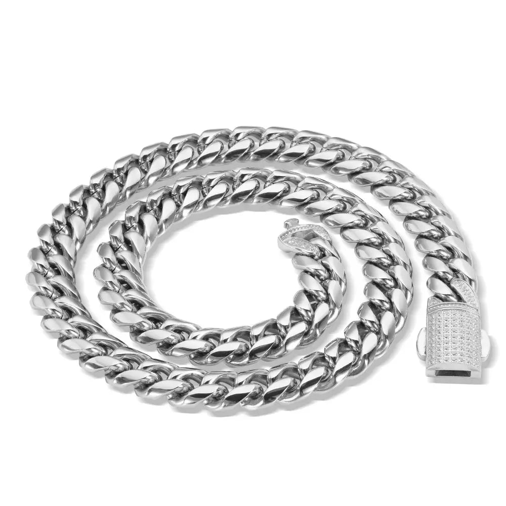 12mm Hip Hop Stainless Steel Jewelry Homme Cadena Luxury Miami Cuban Link Chain Men Rapper Rock Necklace