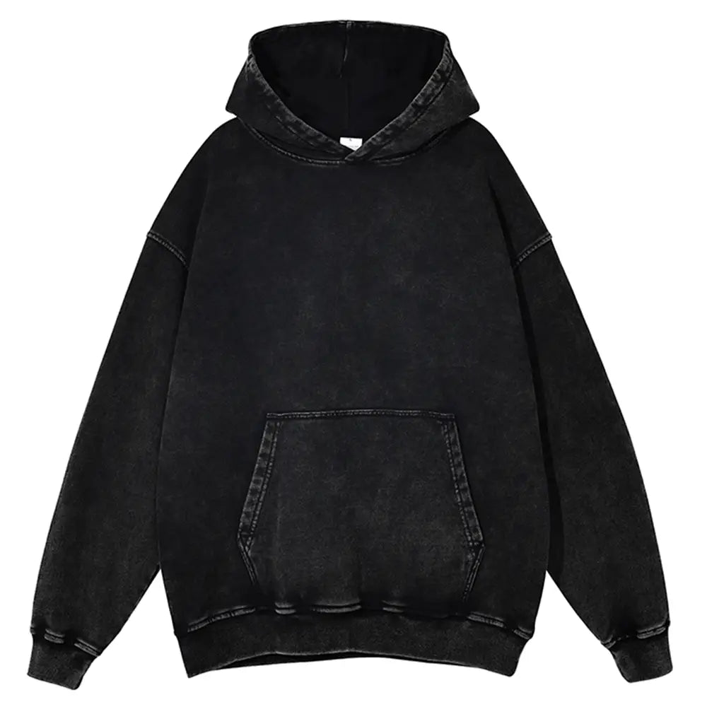 Men’s Hip Hop 2024 Winter Street Wear Oversize Hoodie Sportswear Harajuku Retro Pattern Washed Cotton Hoodie Unisex