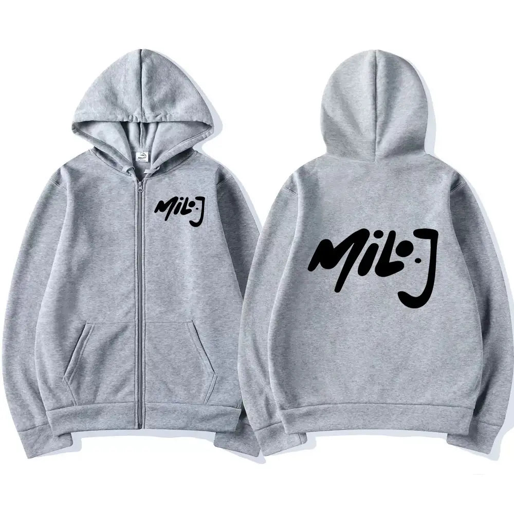 Rapper Milo J Logo Merch Zipper Hoodies Men’s Women Fashion Hip Hop Zip Up Hooded Sweatshirts Casual Oversized Jackets Pullovers