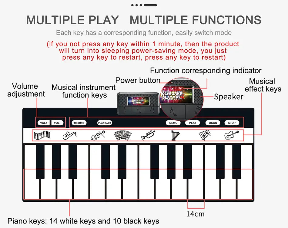 180x72cm Children Musical Toys Play Piano Keyboard Mat Music Instrument Game Carpet Multifunction Educational Toys For Kids Gift