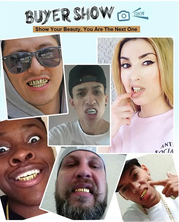2025 Hip Hop Tooth Grillz Glossy Unisex Dental Jewelry for Men Women Parties Halloween Costume Rapper Accessories