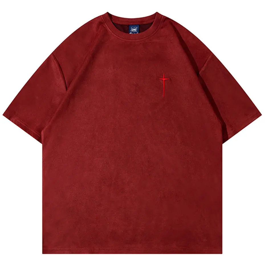 Hip Hop Suede T Shirts Letter Embroidery Oversized Harajuku Streetwear Tshirts 2023 Men Summer Loose Casual Tee Shirt Tops