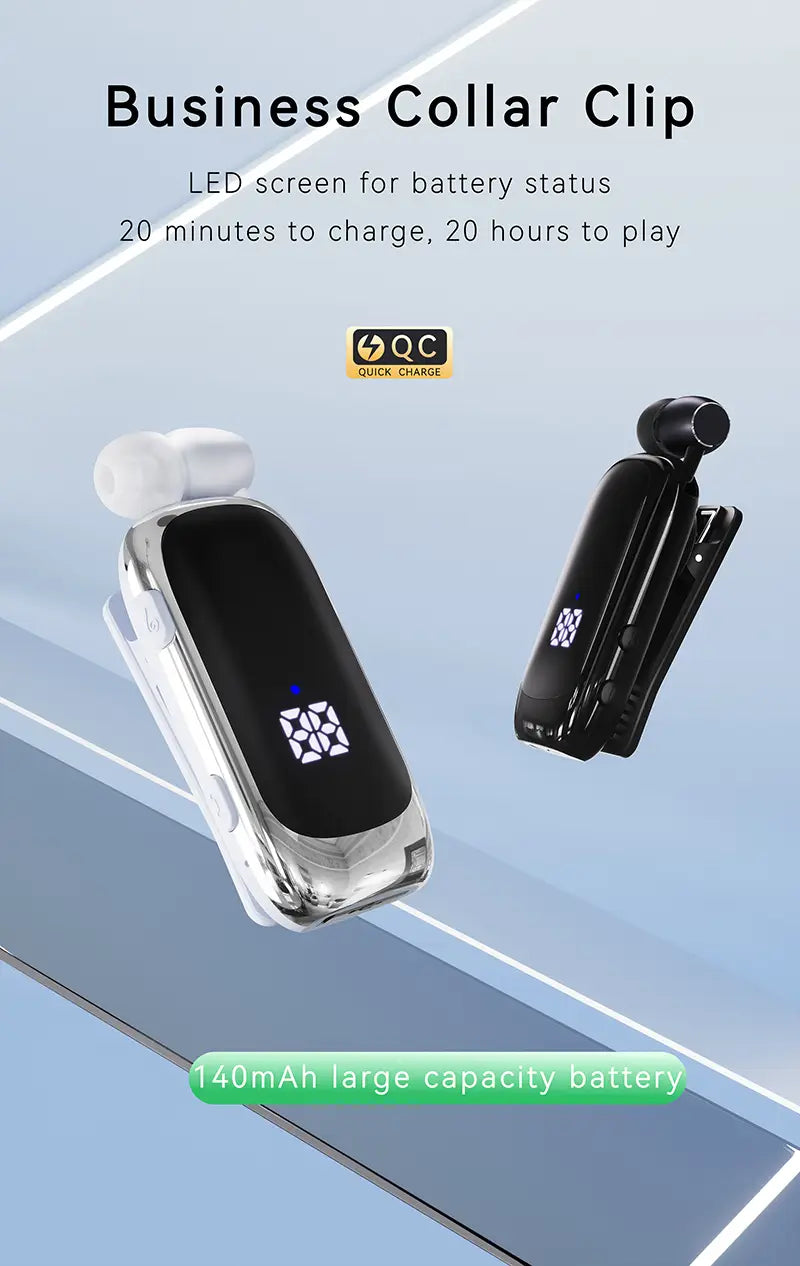 K88 Lavalier Business Bluetooth 5.4 Headphone Talk/Music Time 20 Hours LED Digital Display,Noice Cancelling Wireless Earphones