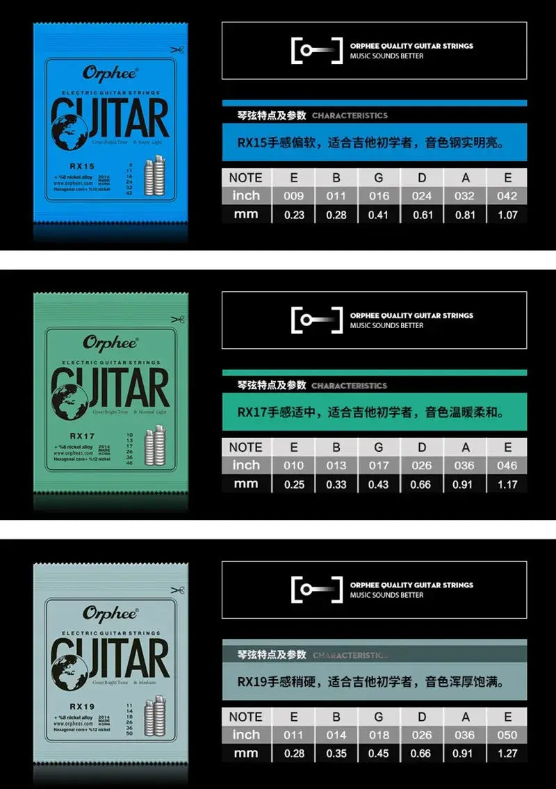 Orphee RX15 17 19 Electric Guitar Strings Nickel Alloy Super Light Tension Musical Instruments Accessories