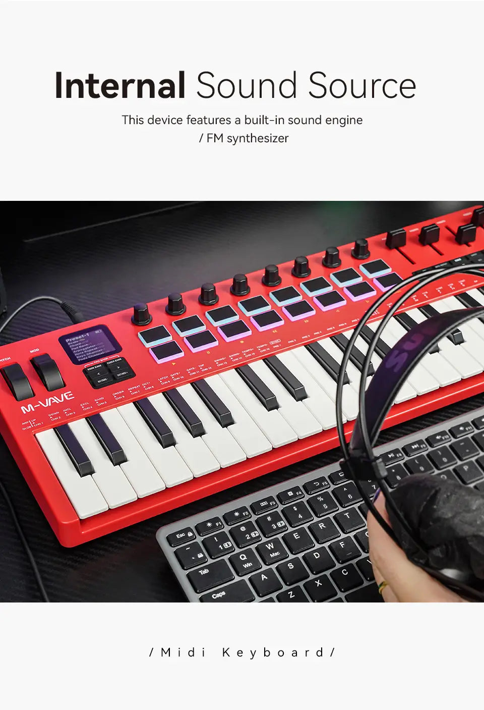 M-VAVE SMK-37 PRO Keyboard MIDI Controller 37 Key 16 RGB Pads&8 Knobs Supports Wireless Connection Systems Software Operation
