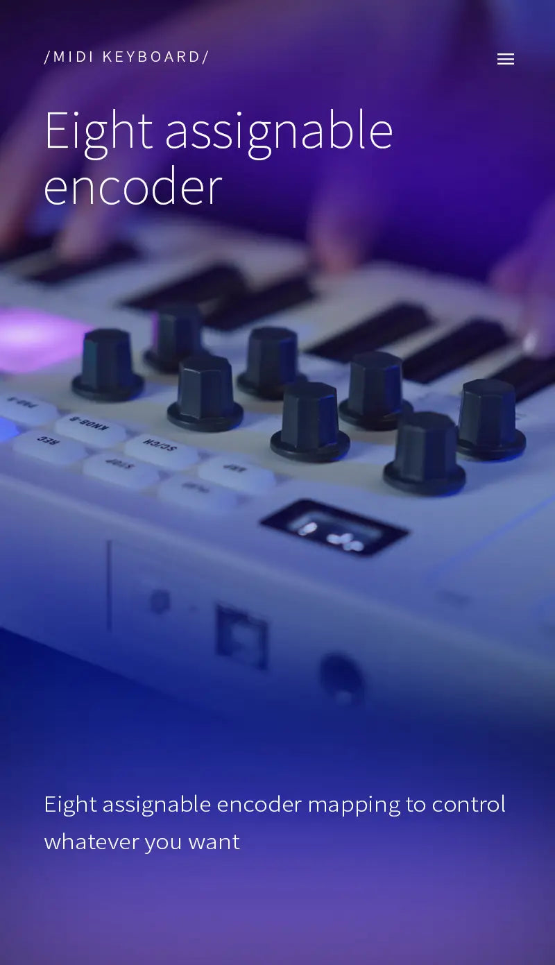 M-vave SMK-25 Mini 25 Keys Wireless / USB MIDI Keyboard Controller With 8 Backlit Drum Pads 8 Knobs and 2 Touch Stripes