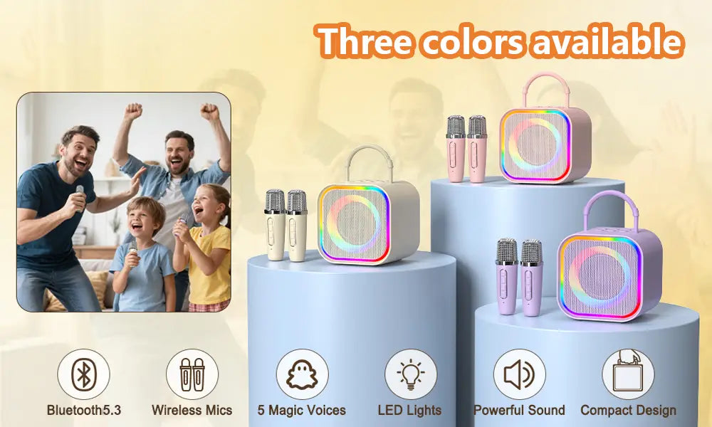Haomuren Mini Karaoke Machine for Kids Girls Portable All in one Bluetooth Karaoke Speaker with 2 mic for Home Party Toys Gifts