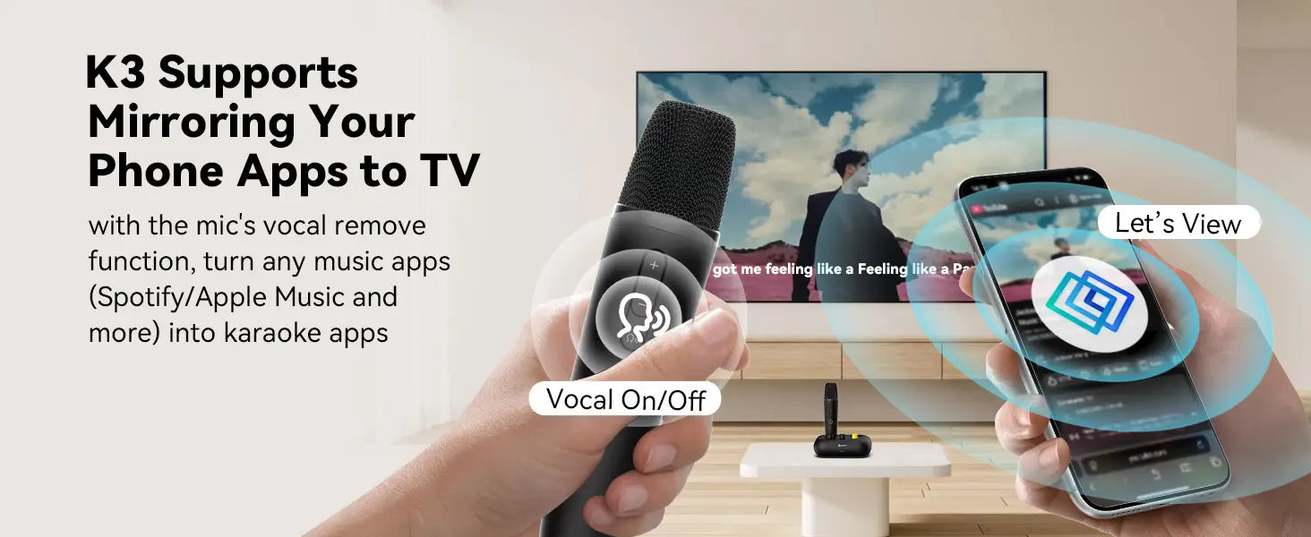 Puremic Karaoke Machine K3 with Millions Songs Free Forever Duet Karaoke Mics for Singing with Rechargeable Dock HDMI + Aux Cable
