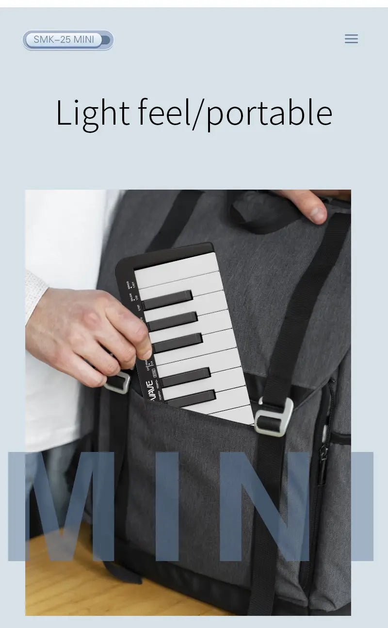 M-VAVE SMK-25mini MIDI Keyboard 25-Key MIDI Control Keyboard instrument Rechargeable Mini Portable USB Keyboard MIDI Controller