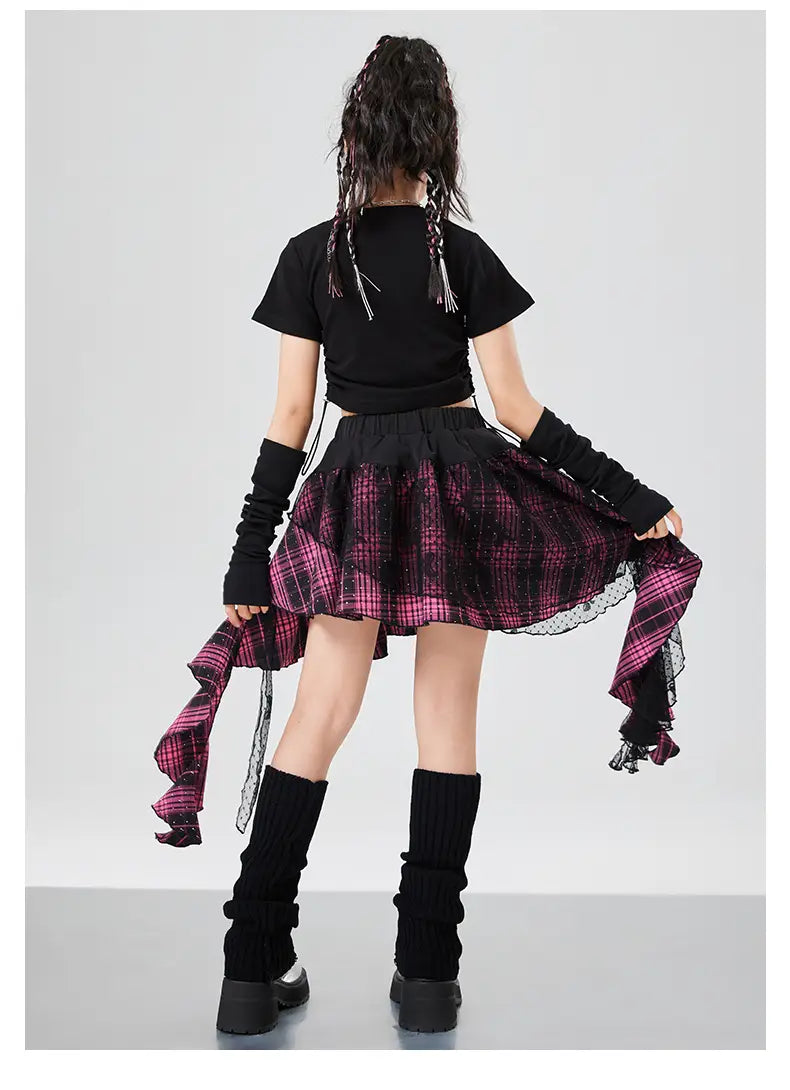 Kids Hiphop Fashion Style Rapper Clothes Set For Girl T-shirt Skirt Hip Hop Outfit Child Dance Wear Streetwear y2k Costume Suit