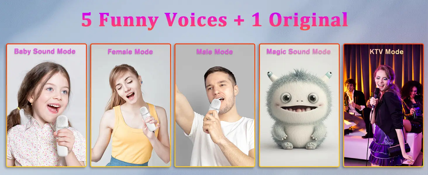 PRUNUS C20 Mini Karaoke Machine Portable Bluetooth Speaker Wireless Microphone 6 Modes for Kids Party Birthday Gifts Girls Boys