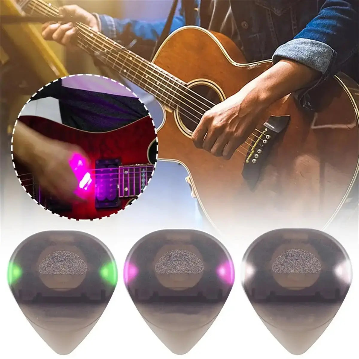 Guitar Picks 1 Pcs with High-Sensitivity LED Light Musical Instrument Glowing Plectrum Non-Slip for Bass Electric Guitarists