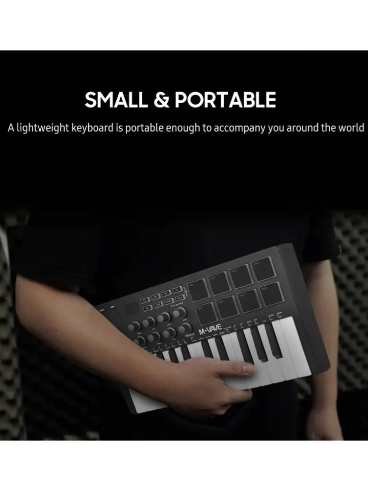 M-VAVE 25-Key MIDI Control Keyboard Mini Portable USB with 25 Velocity Sensitive Keys 8 RGB Backlit Pads 8 Knobs MIDI Keyboard