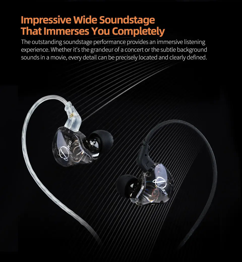 KZ Dawn HiFi Earphone 10MM Dual Dynamic Drive Bass Earbud In ear Monitor Gaming Sport Music DJ Stage Noise Reduction Hearphone