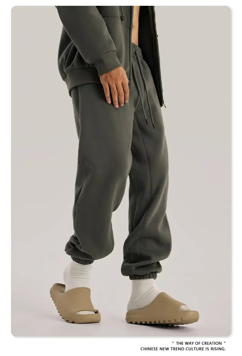 ZODF Trendy Men 345gsm Fleece Sweatpant Unisex Solid Color Loose Retro Hip Hop Winter Joggers Pants Brand Clothes HY0005