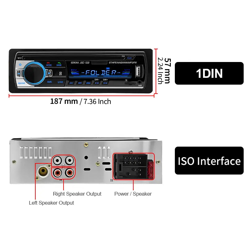 Car Radio 1 Din Stereo Player Digital Bluetooth MP3 Player FM Radio Stereo Audio Music USB With In Dash AUX Input