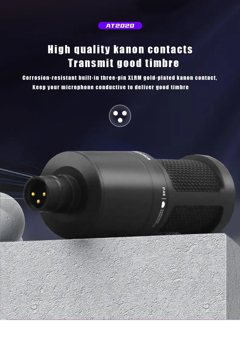AT2020 Wired XLR Condenser Microphone Podcasting Desk Mic Stand Home Recording Studio For Singing Live Screaming