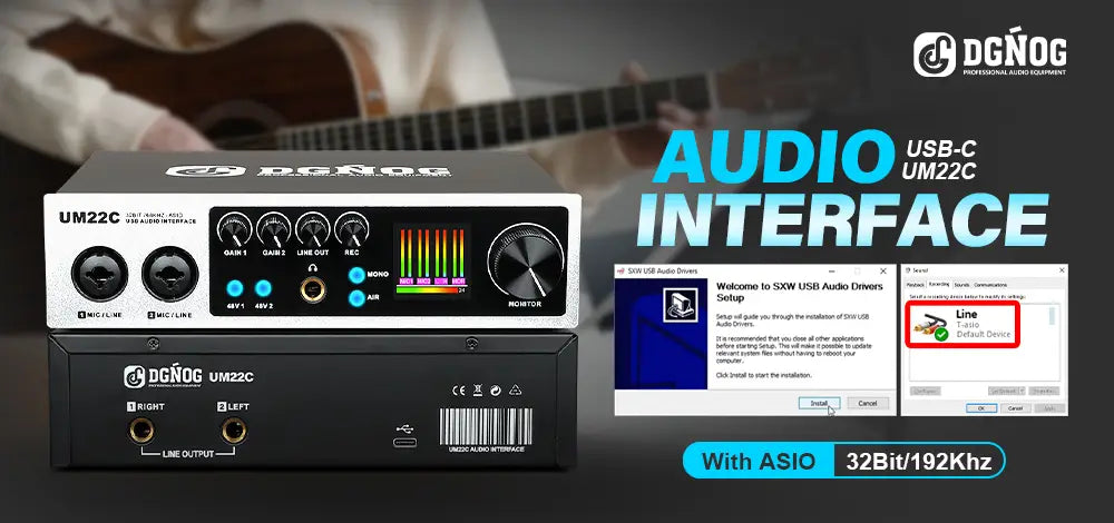 UC22 Audio Interface Sound Card 24-bit/192KHz AD Converter Electric Guitar Live Recording Professional Studio Singing Podcast