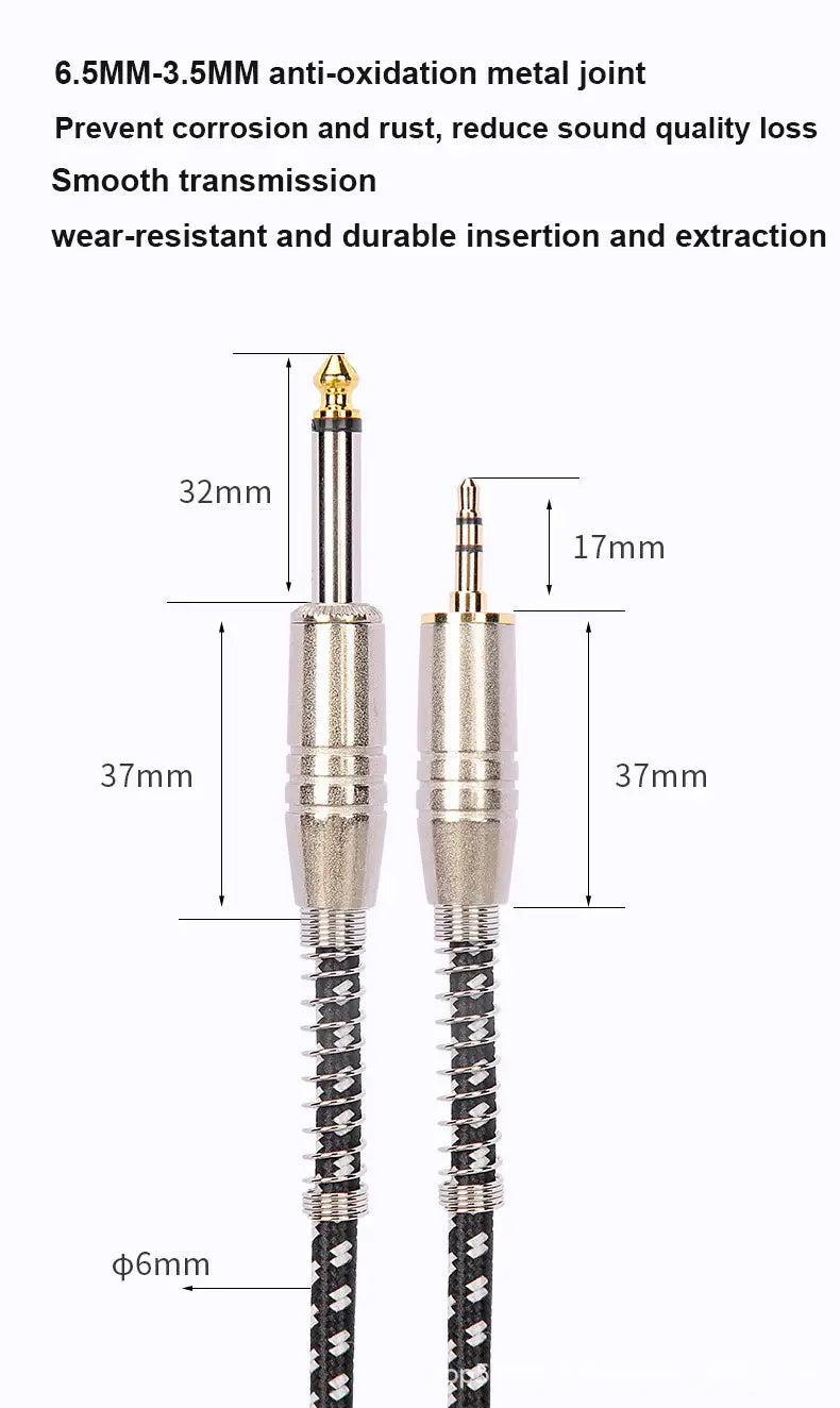 6.5 To 3.5 mm Audio Cable Speaker Electric Guitar Amplifier Electron Instrument Audio Cable 3.5 to 6.35mm Audio Auxiliar Cable