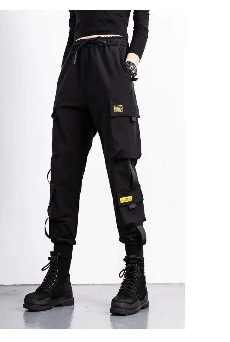 Hip Hop Women’s Sports Fashion Cargo Pants Loose and Casual Korean Harem Pants Black Joggers with Multiple Pockets Trousers 5XL