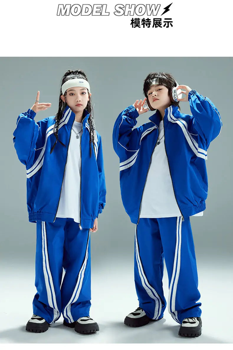 Hip Hop Children Costumes Boy Girl Streetwear Fashion Loose Casual Sports Jacket Pant Suits Kids Coat Trousers Sets Tracksuit