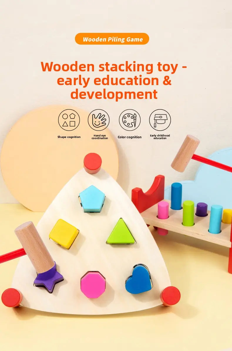 Montessori-style early learning percussion table for toddlers; hammer toy educational musical instrument and whack-a-mole game