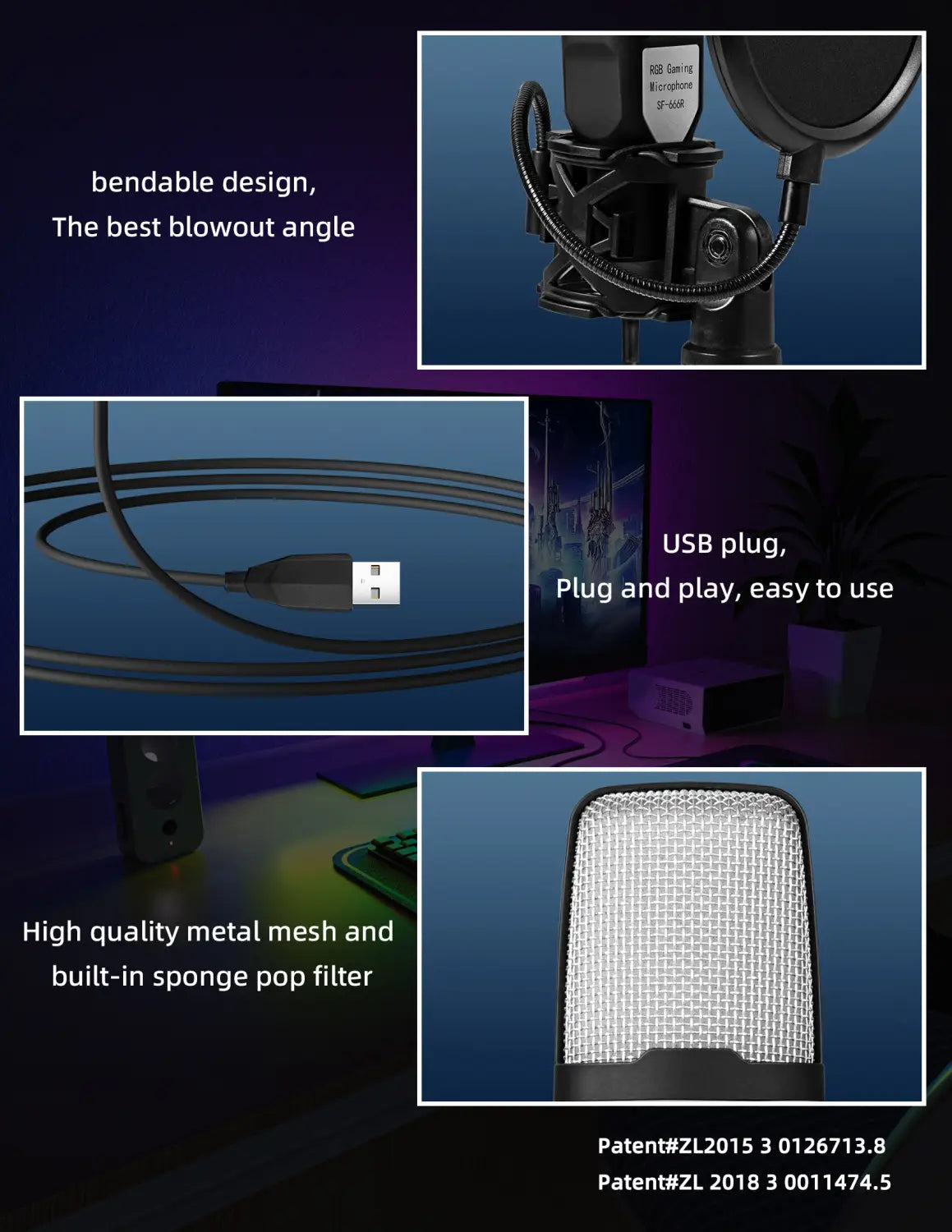 Computer Professional Gaming Condenser Microphone Karaoke Mic PC Laptop USB Wired Live Streaming Podcast Studio Mike Kit Gamer