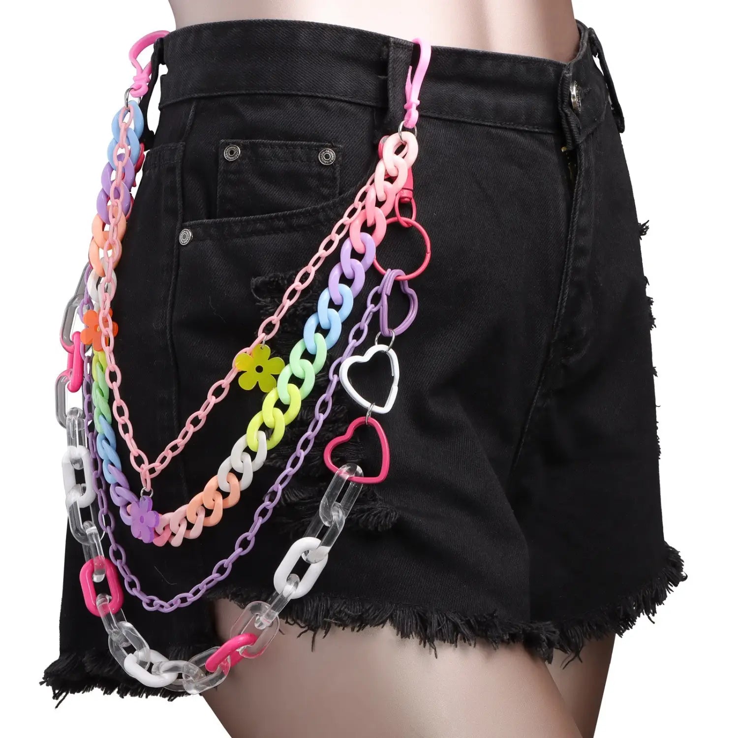 Bohemian Rainbow Resin Chain Keychains Men Women Hip Hop Waist Chain Multicolor Acrylic Flower Pants Trousers Chain Punk Jewelry