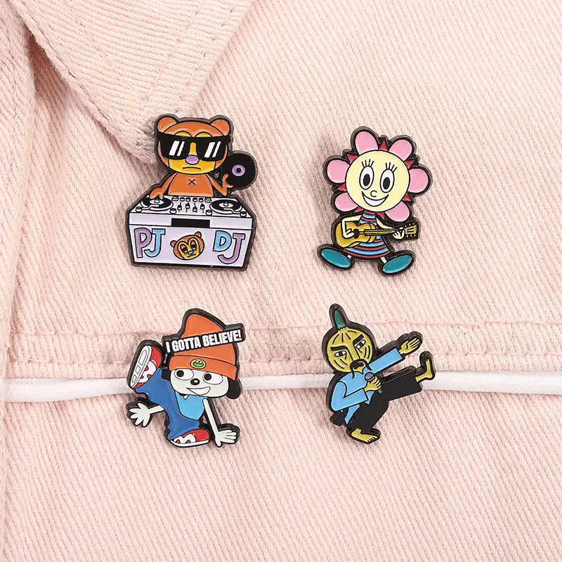 Music Rhythm Game Badge Enamel Pins I Gotta Believe! Parappa and PJ Berri Game Role Brooch Lapel Badge Funny Jewelry Accessories