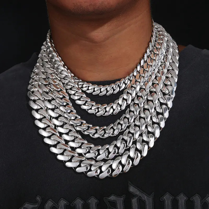 12-20mm wide Hip Hop Bling Iced Out Round Cuban Miami Link Chain Necklaces for Men Rapper Jewelry Gold Silver Color