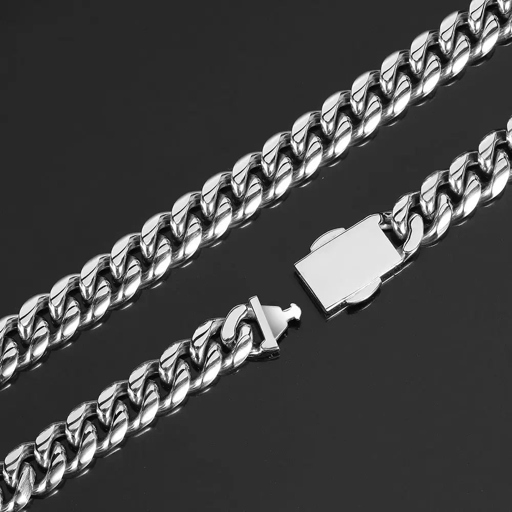 12mm Hip Hop Stainless Steel Jewelry Homme Cadena Luxury Miami Cuban Link Chain Men Rapper Rock Necklace