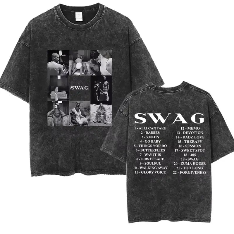 Rapper Justin Bieber SWAG Album 2025 Vintage Washed Graphic T-Shirt Woman’s Hip Hop Loose Fashion Short Sleeve Streetwear