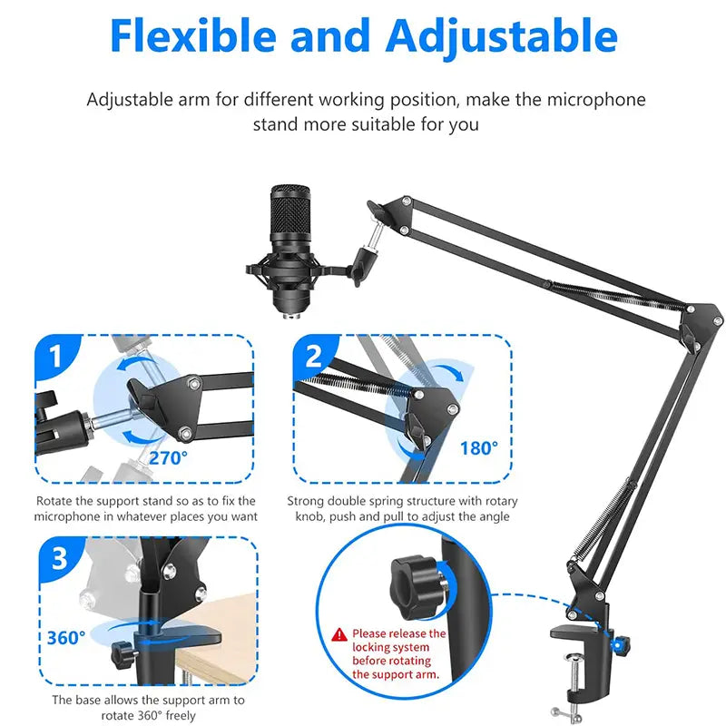 New BM800 Microphone Kits with Live Sound Card(Optional),Suspension Scissor Arm,Shock Mount and Pop Filter for Studio Recording