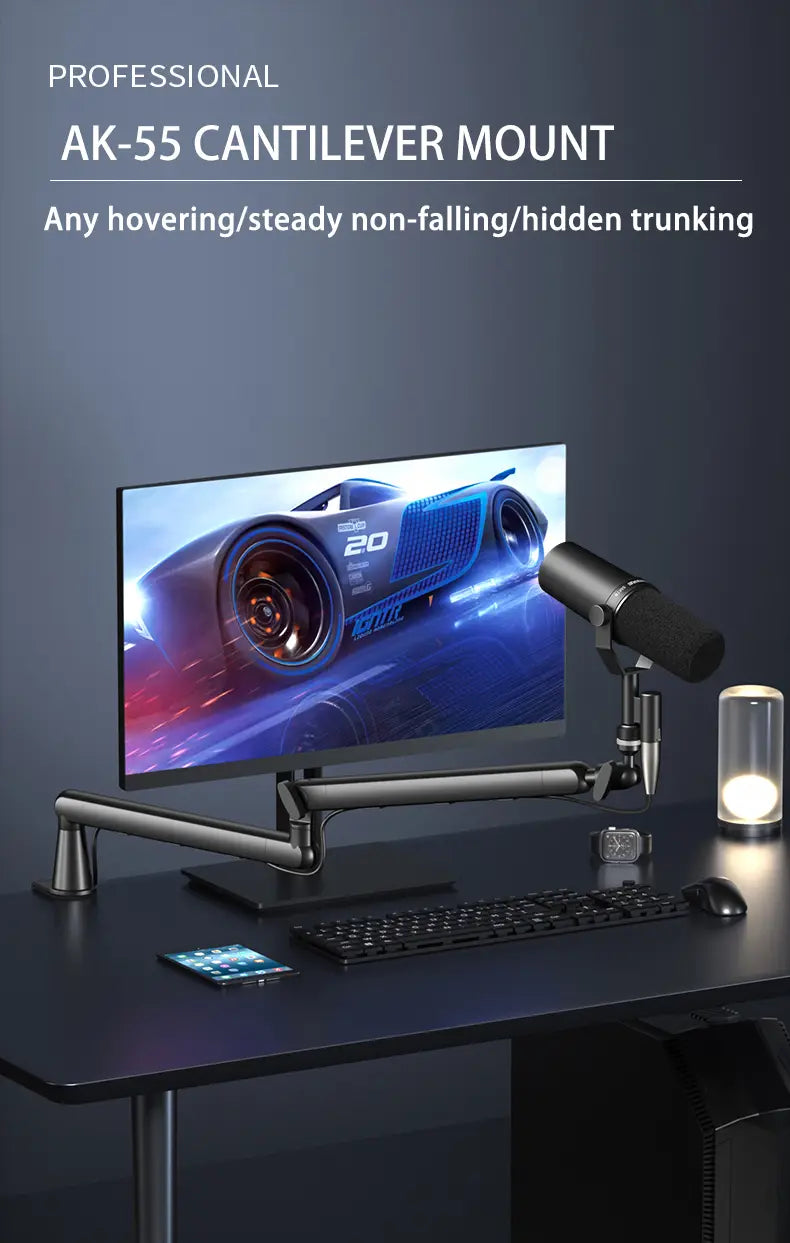 Professional recording studio metal thin microphone arm with cable management microphone stand,For Shure SM7B SM7dB MV7 AM8-K688