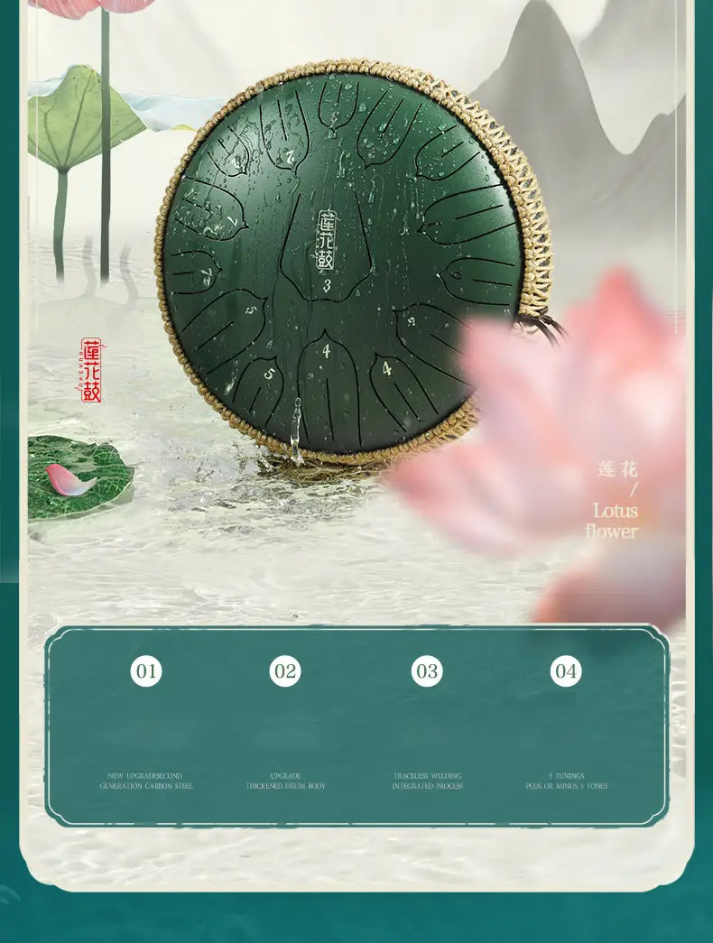 Hluru Music Drum 13 Inch 15 Notes Glucophone Steel Tongue Drum 15 Notes D Tone Ethereal Drum Percussion Musical Instruments